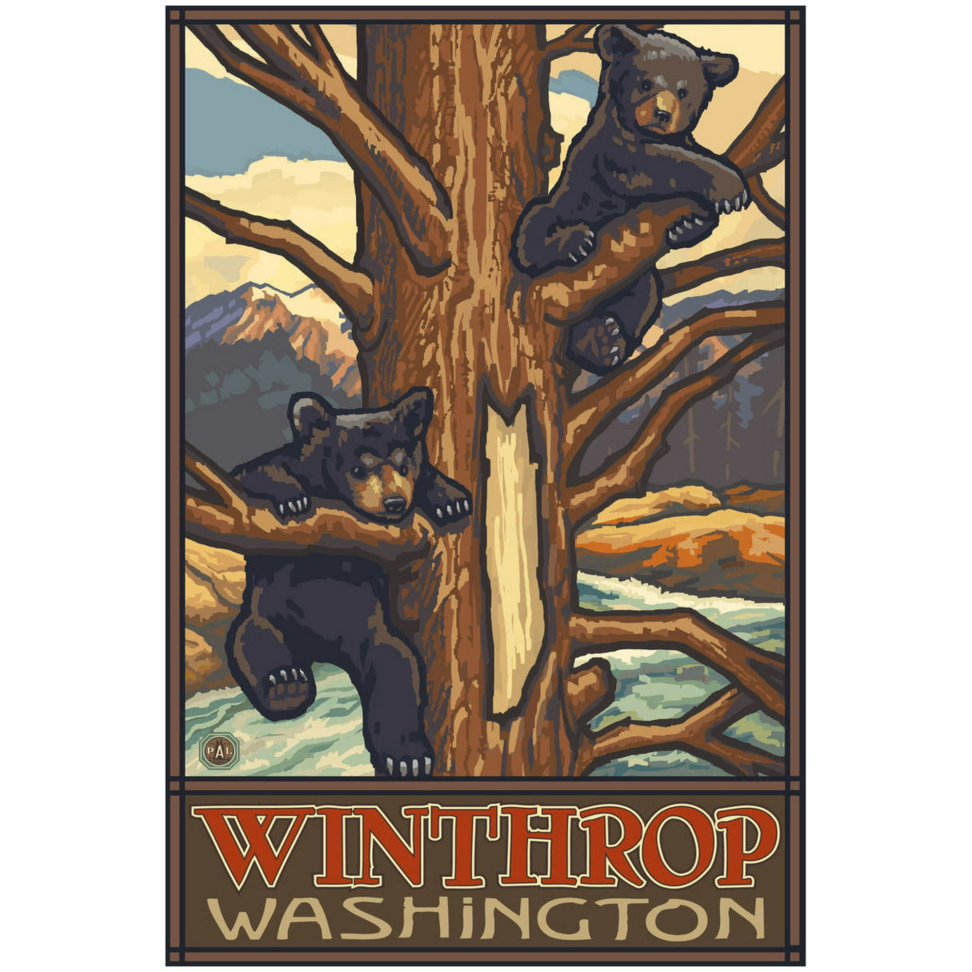 Winthrop Washington Two Black Bears Giclee Art Print Poster from Original Travel Artwork by Artist Paul A Lanquist